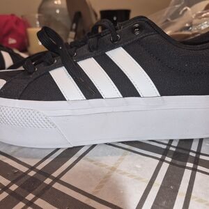 Adidas Black Canvas Shoes with White Accents
